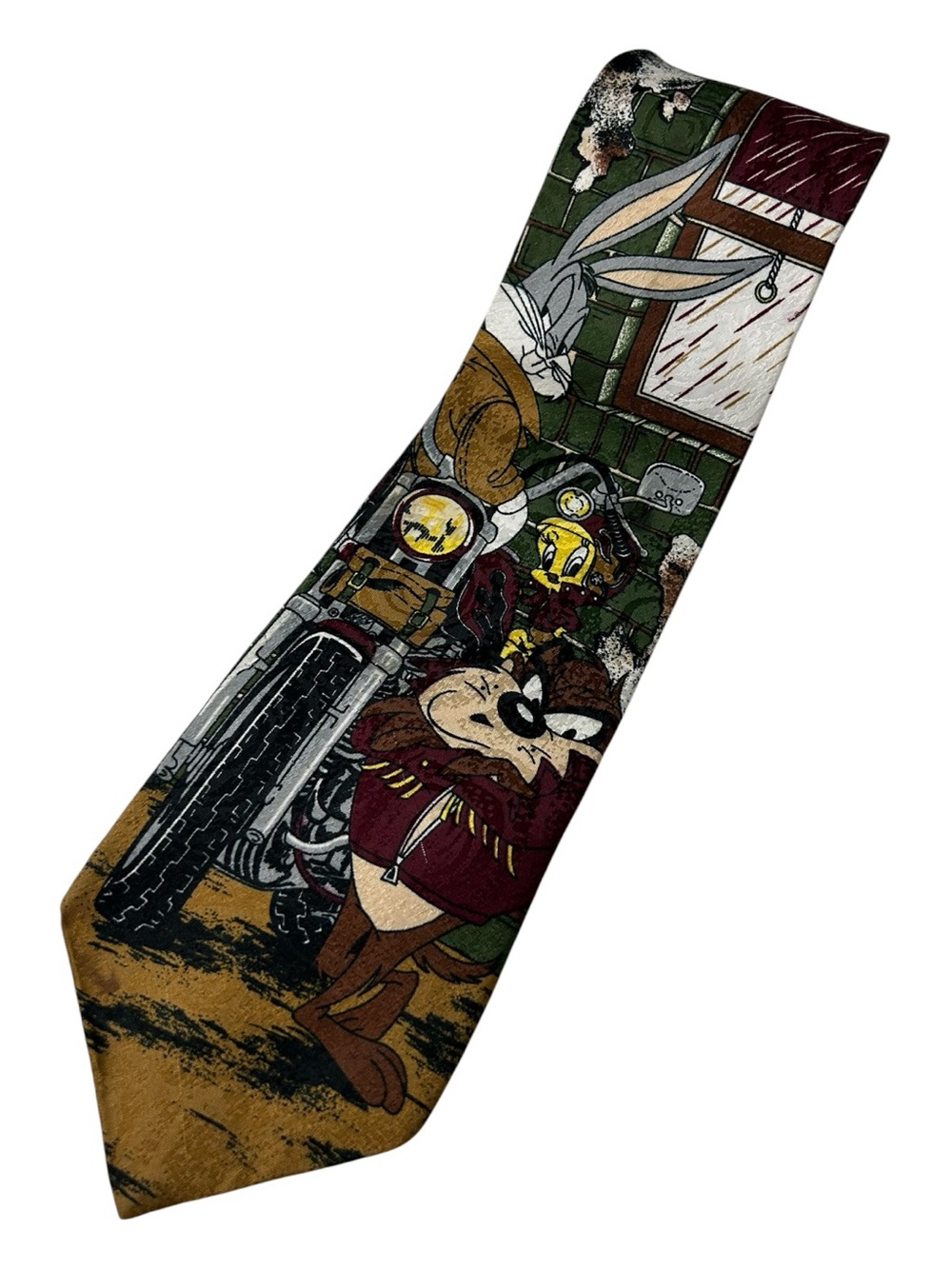 Looney Tunes Vintage 90s Motorcycle Tie Bugs Bunny Tweety Taz Made in Canada